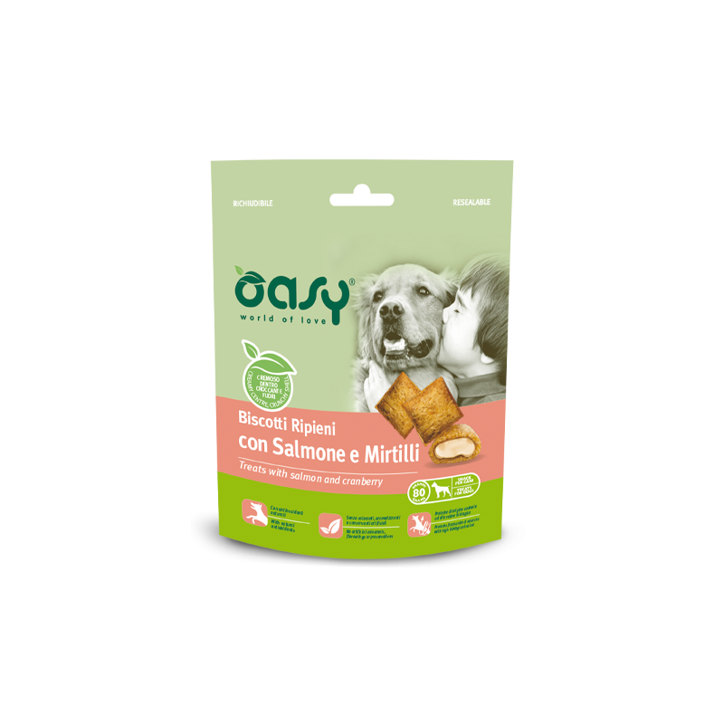 CANE SNACK BISCOTTO RIPIENO OASY 80GR SALMONE MIRTILLI