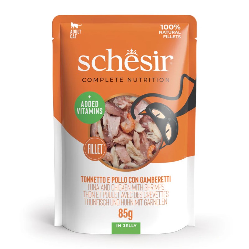 GATTO SCHESIR 85GR BUSTA TONNO POLLO GAMBERETTI